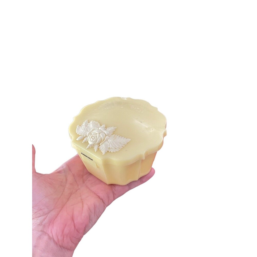 Vintage Schwarz Bros Plastic Rose Design Powder Box With Powder Puff
